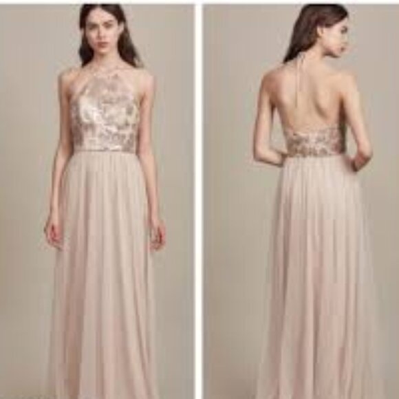 Amsale Champagne Gold Tulle Bridesmaid Dress - Picture 1 of 4